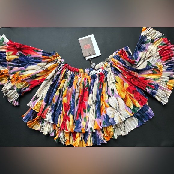 💥SALE💥NEW $2240 ETRO off shoulder cropped floral plissé chiffon 2 pc set - Picture 5 of 7